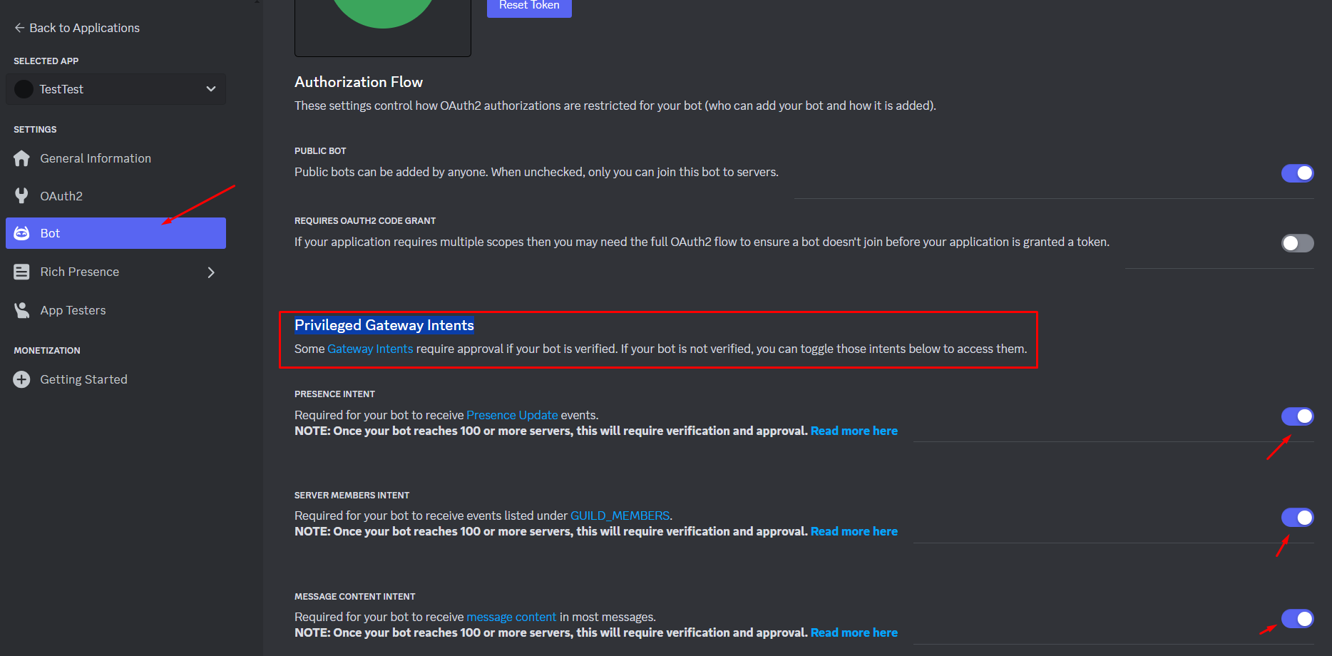 Привилегии бота