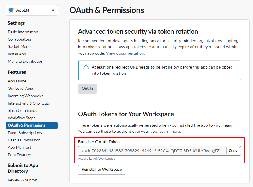 Bot User OAuth Token
