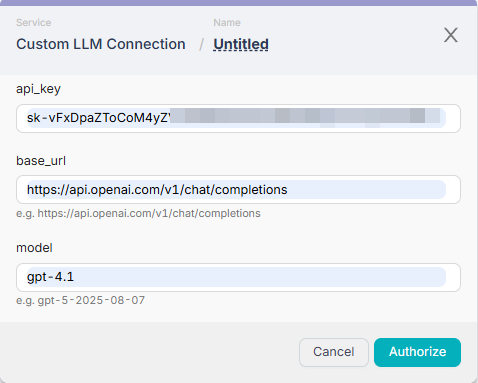 Данные подключения