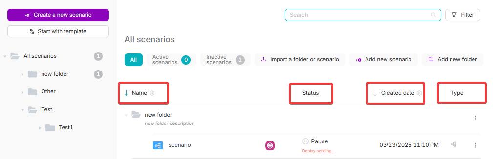 Таблица All Scenarios