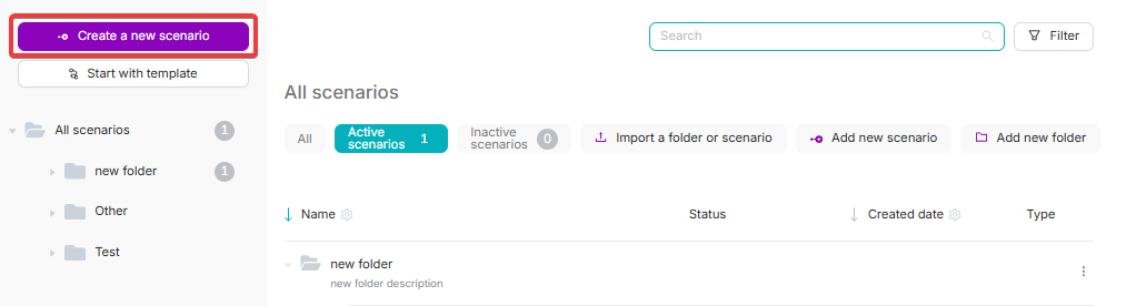Кнопка создания сценария