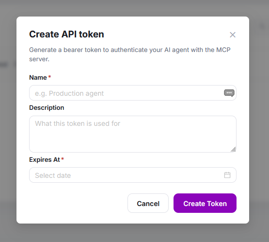 Диалог создания API-токена