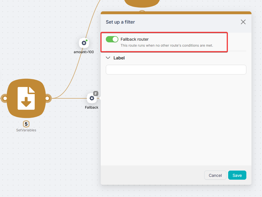Настройки связи с включённым переключателем Fallback router