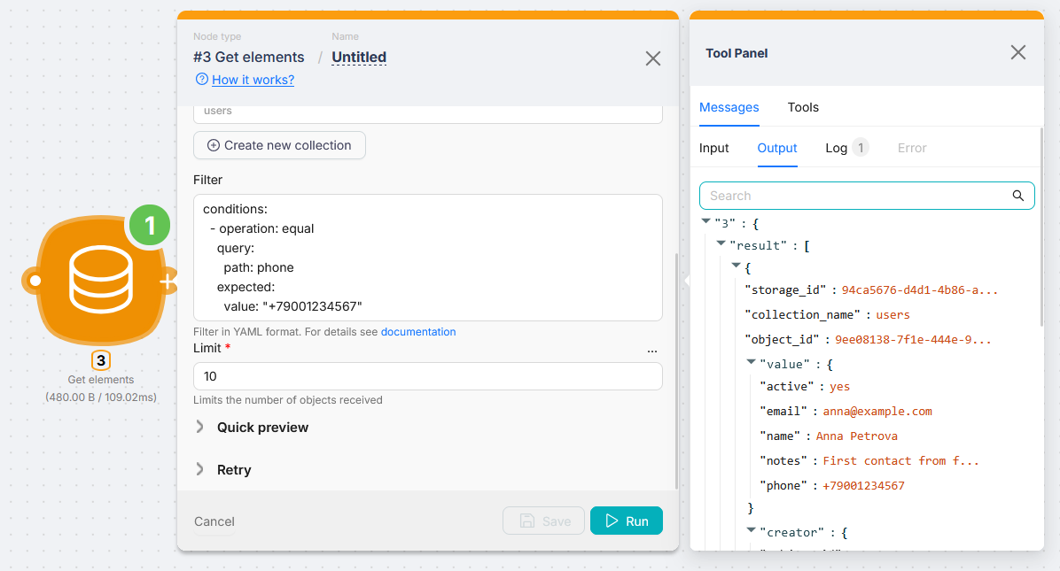 Get elements: Filter в YAML и массив найденных объектов в выводе