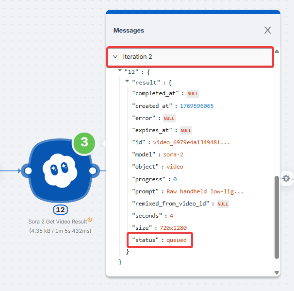 Итерация 2 показывает статус queued