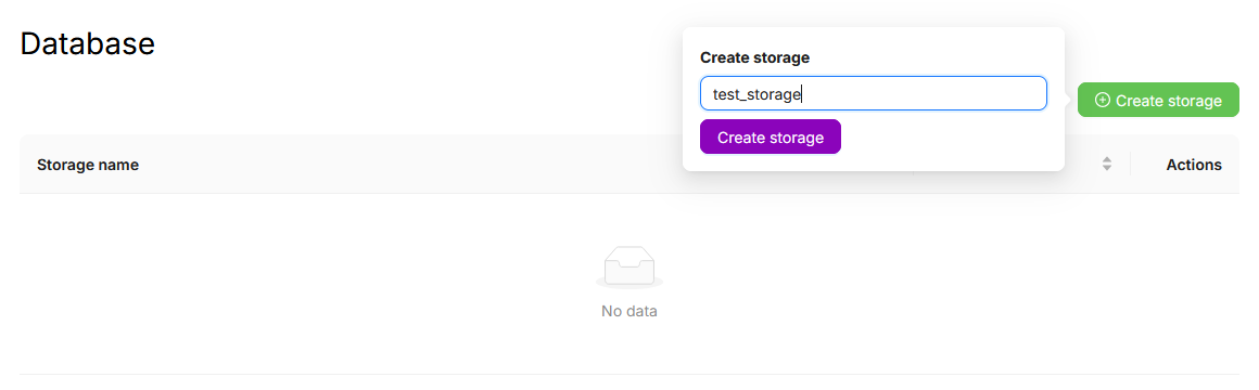 Диалог Create storage: ввод имени хранилища