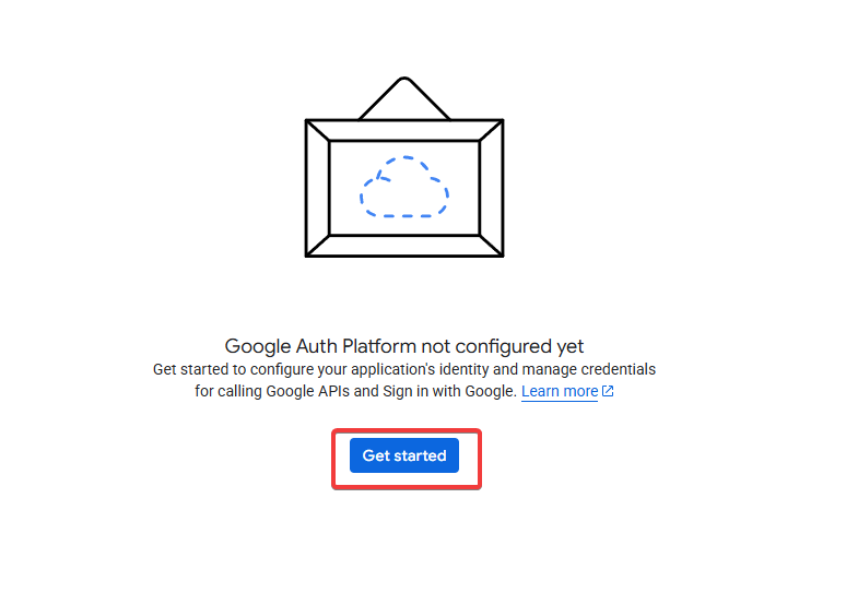 Кнопка Get Started в настройке OAuth consent screen