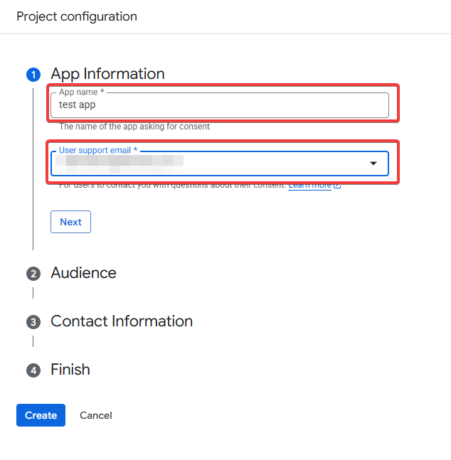 Поле с названием приложения в настройке OAuth consent screen