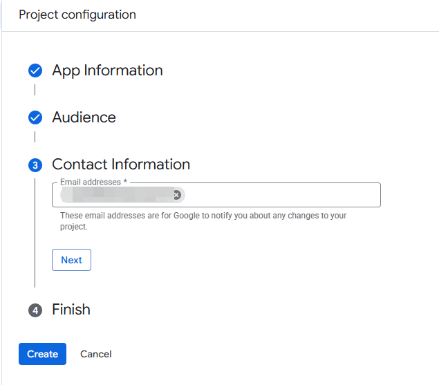 Поле контактной почты в настройке OAuth consent screen
