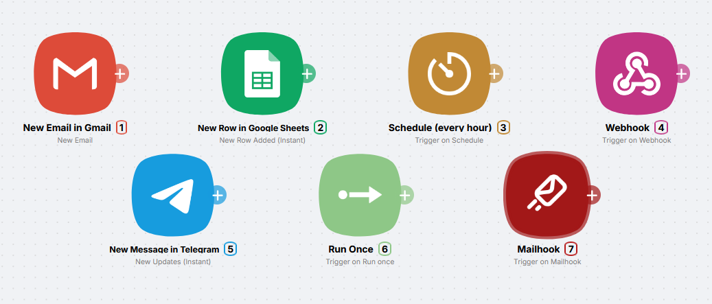 Семь разных триггеров в конструкторе: внешний вид узлов