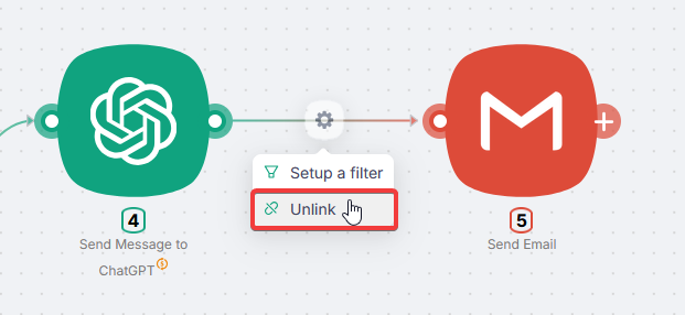 Контекстное меню на связи с кнопкой удаления