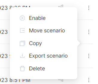 Меню сценария