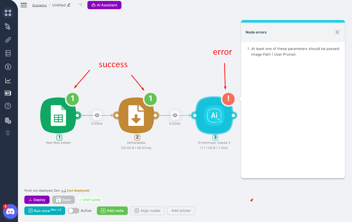 Статус выполнения узла