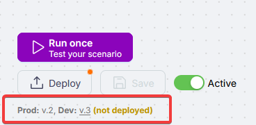 Dev и Prod внизу сценария: разные версии разработки и продакшна